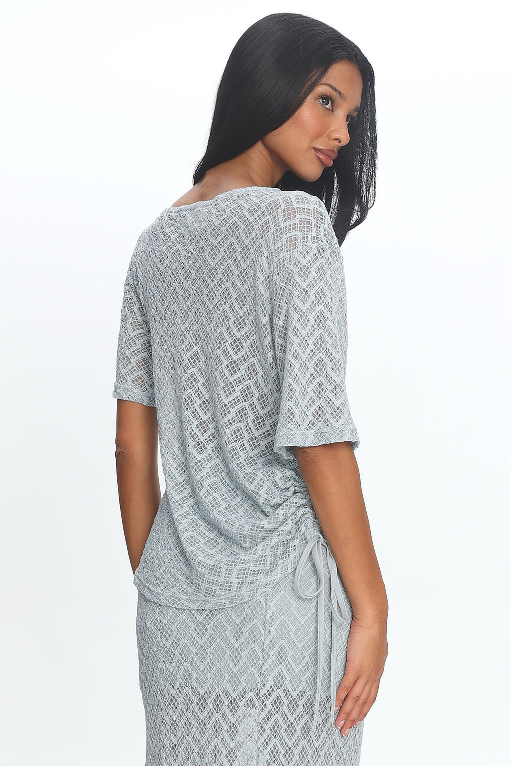 Sidibe Ruched Side Crochet Top Light Blue