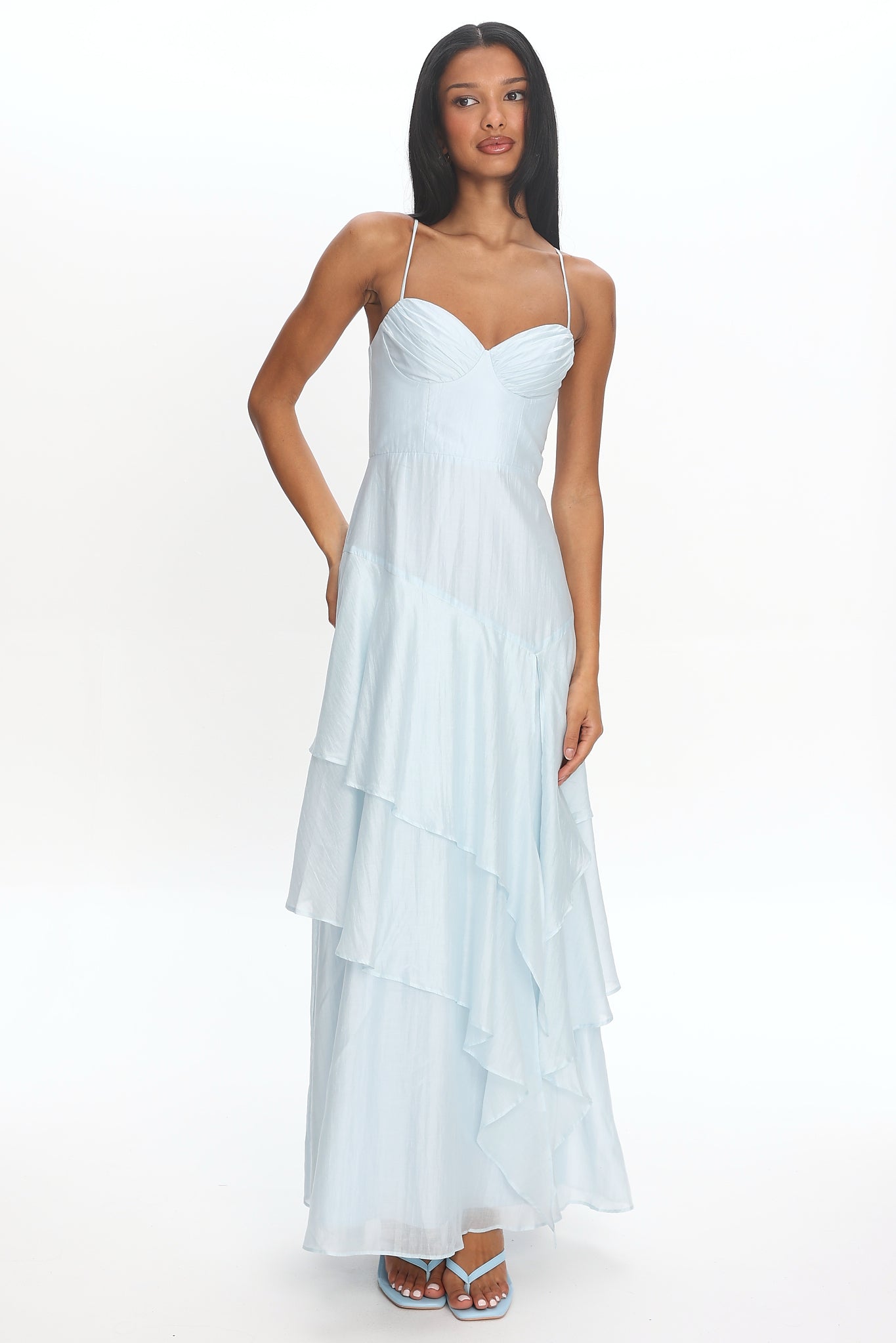 Tiered Tide Ruffle Maxi Dress Light Blue