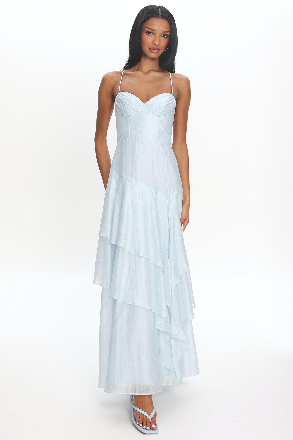 Tiered Tide Ruffle Maxi Dress Light Blue