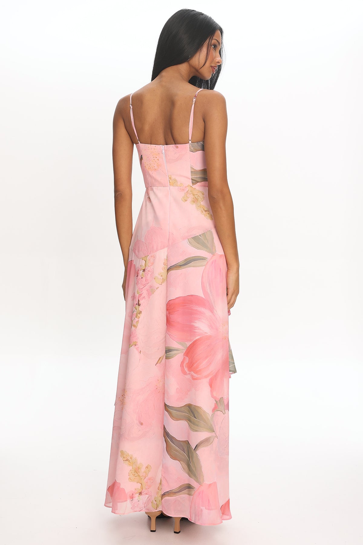 Botanical Bloom Tiered Maxi Dress Pink