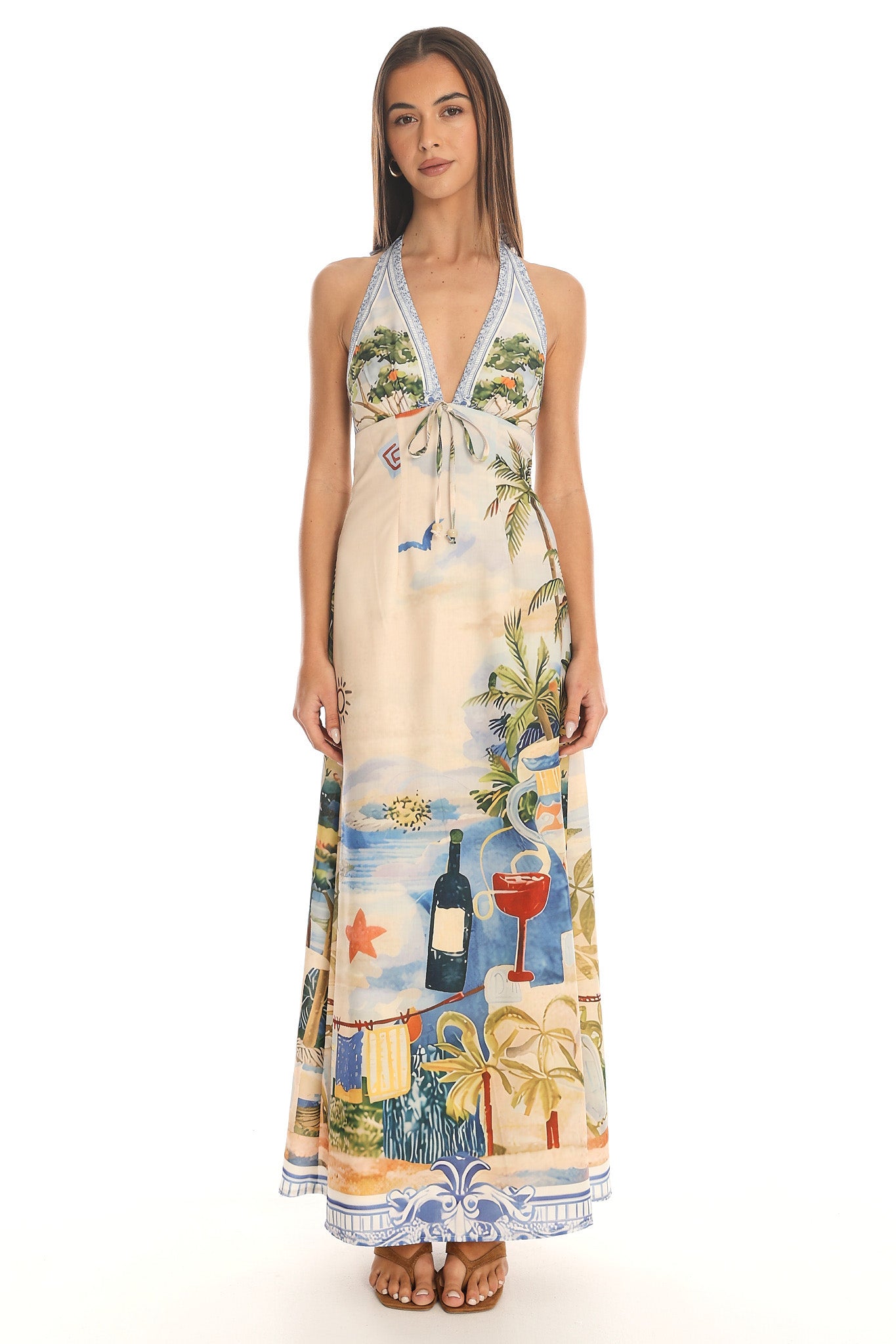 Coastal Escape Halter Maxi Dress Blue
