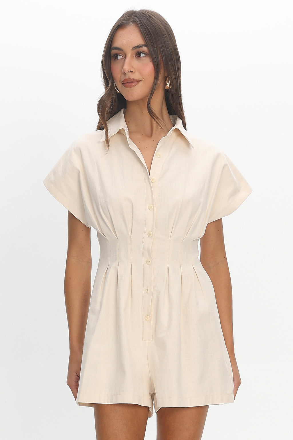 Desert Wanderer Pleated Waist Romper Beige