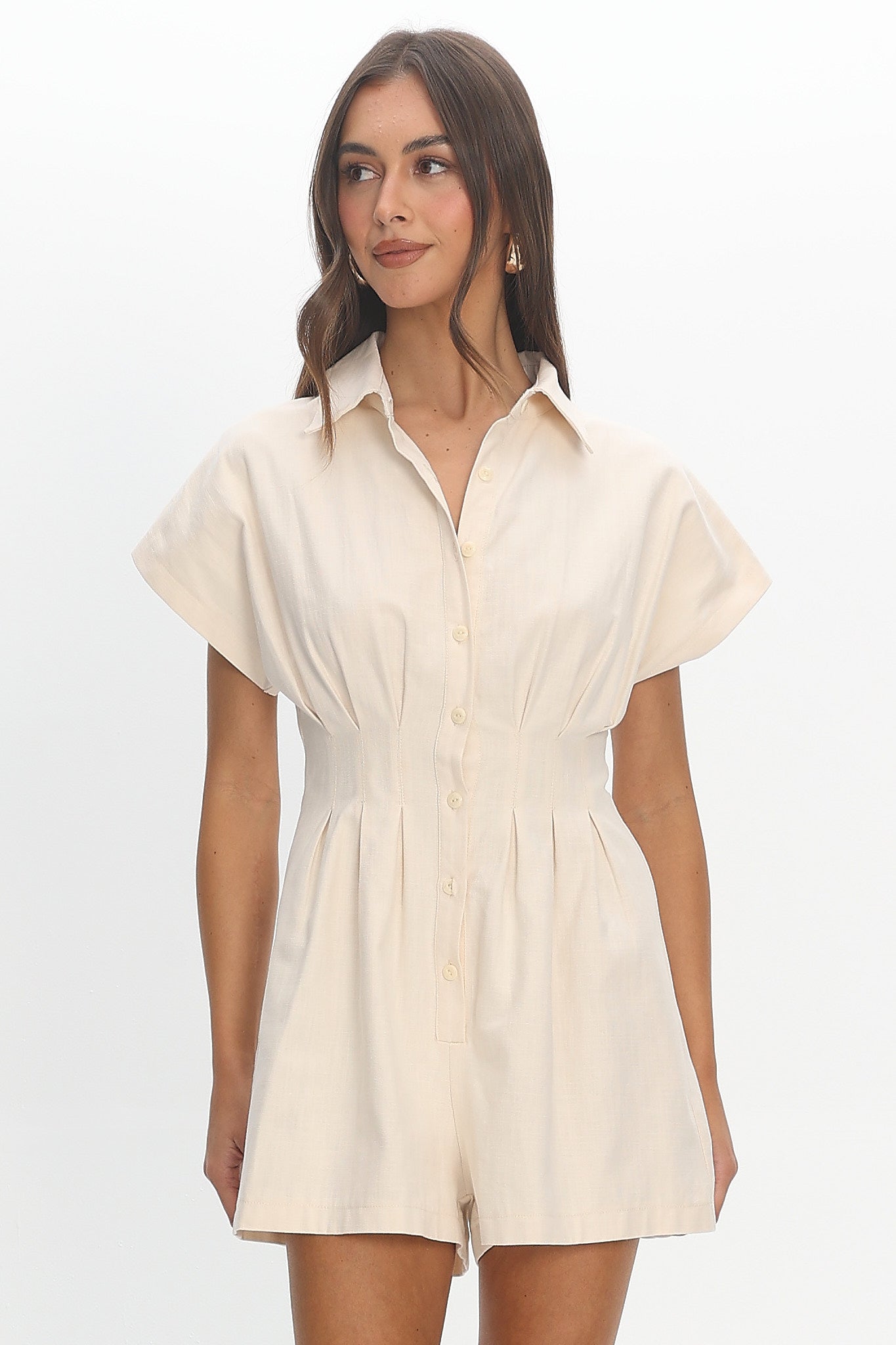 Desert Wanderer Pleated Waist Romper Beige
