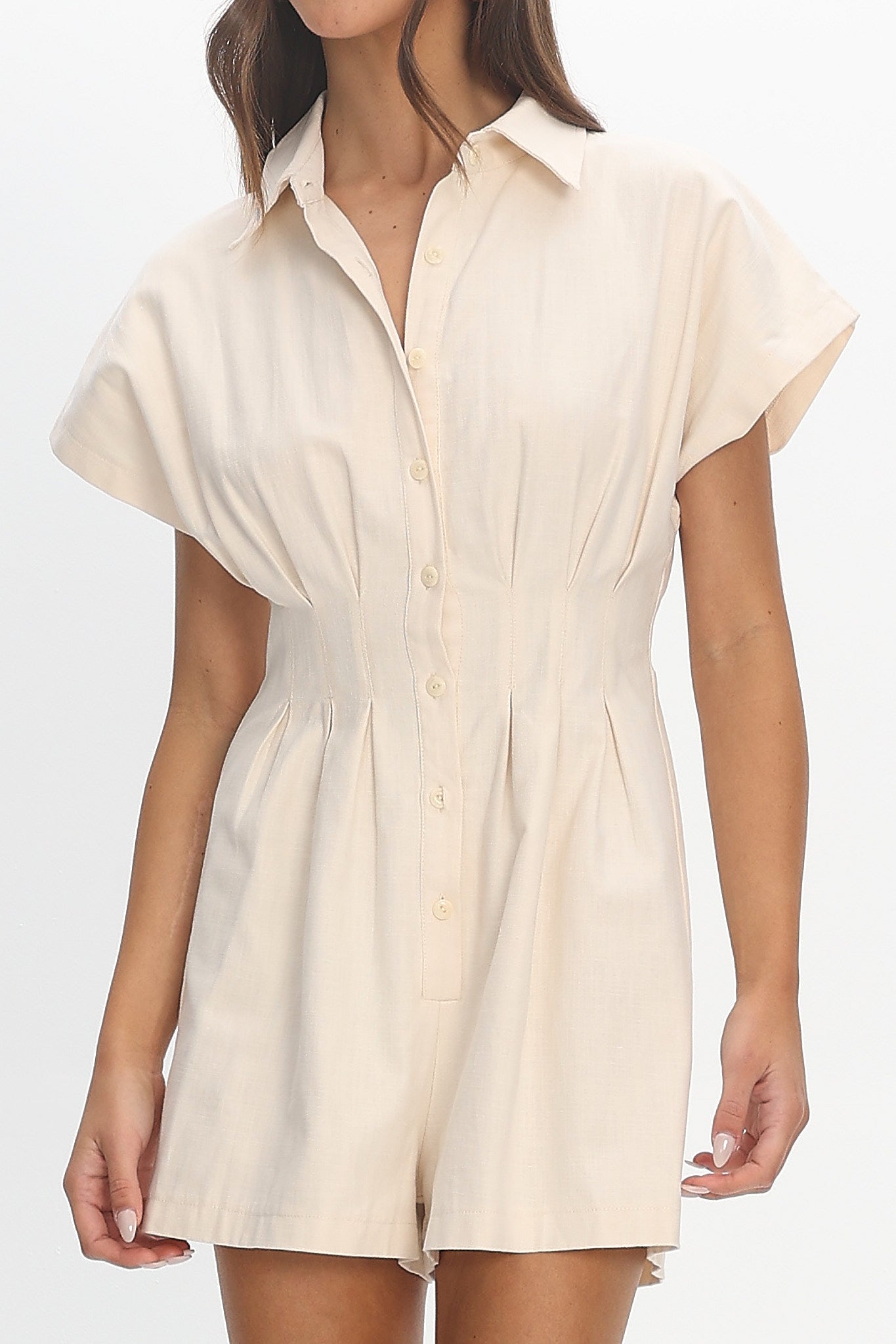 Desert Wanderer Pleated Waist Romper Beige