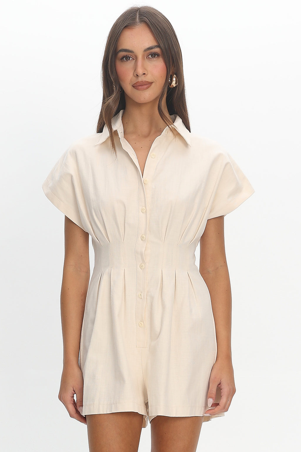 Desert Wanderer Pleated Waist Romper Beige