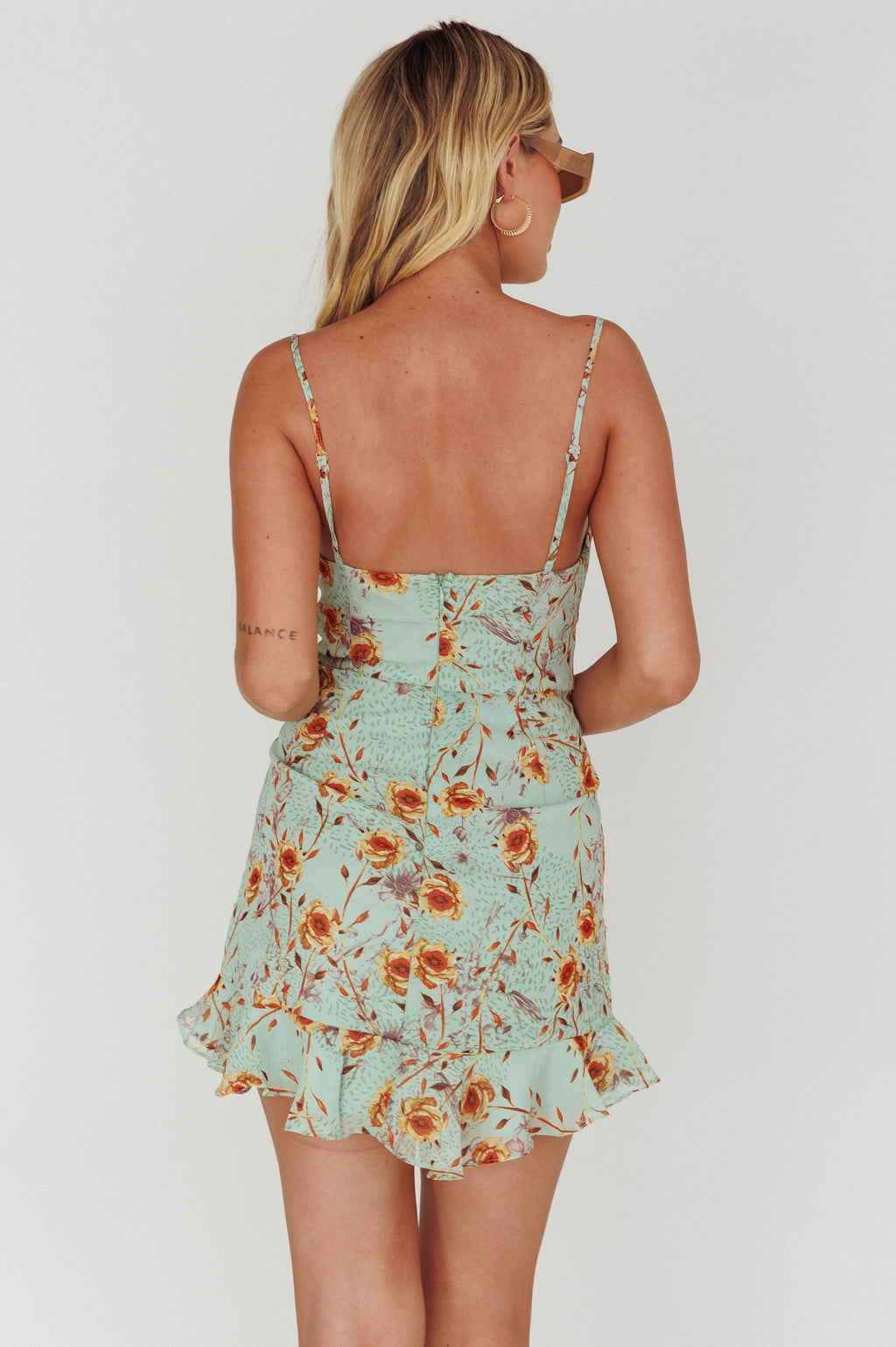 First Light Cami Strap Ruched Dress Floral Mint by Selfie Leslie Australia