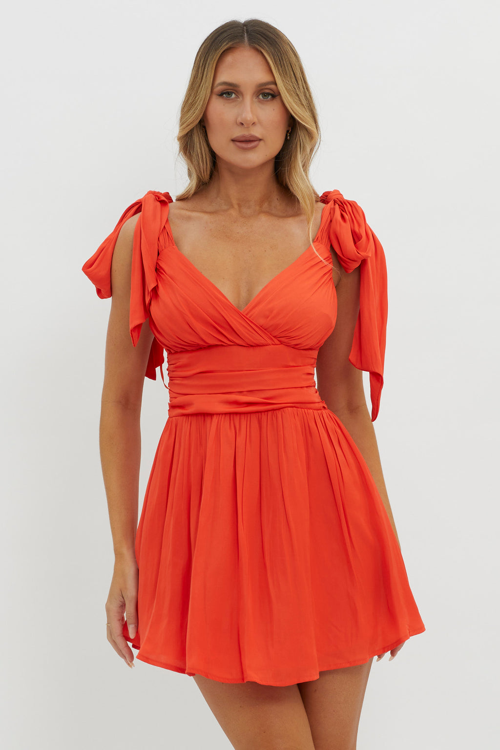 Lola Tied Shoulder Mini Dress Cherry Red by Selfie Leslie Australia