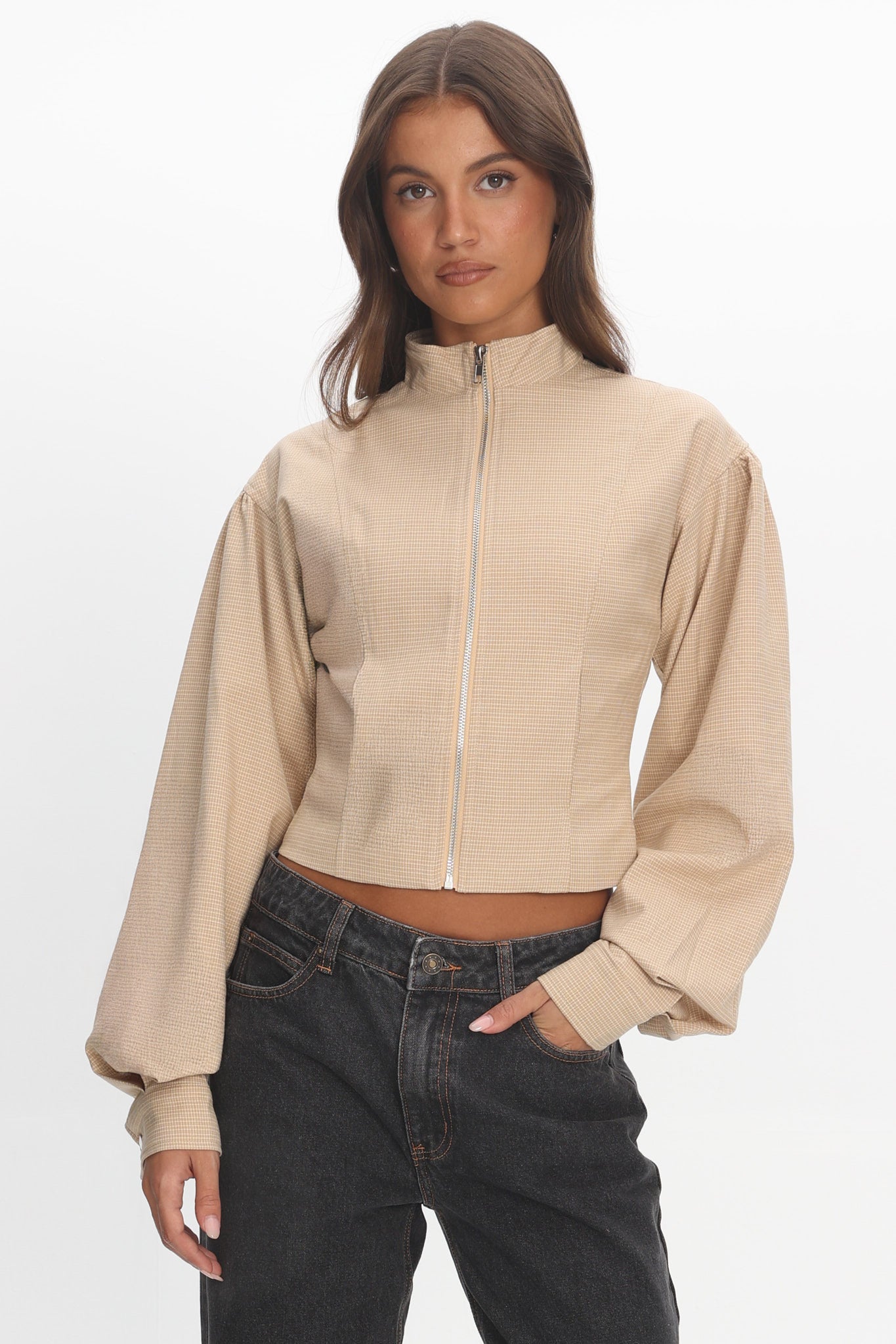 LIONESS Eclipse Jacket Beige Plaid by Selfie Leslie Australia