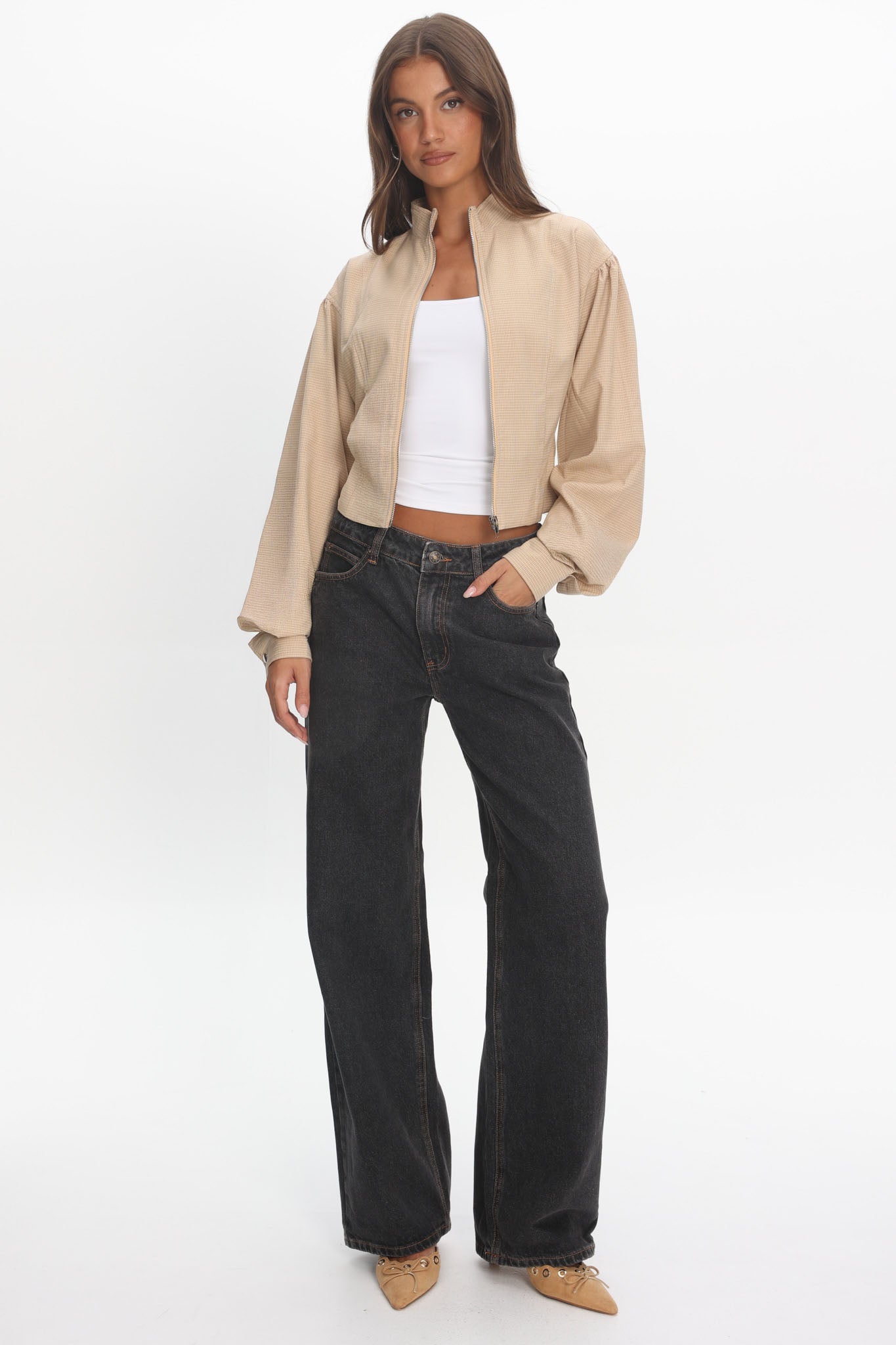 LIONESS Eclipse Jacket Beige Plaid by Selfie Leslie Australia
