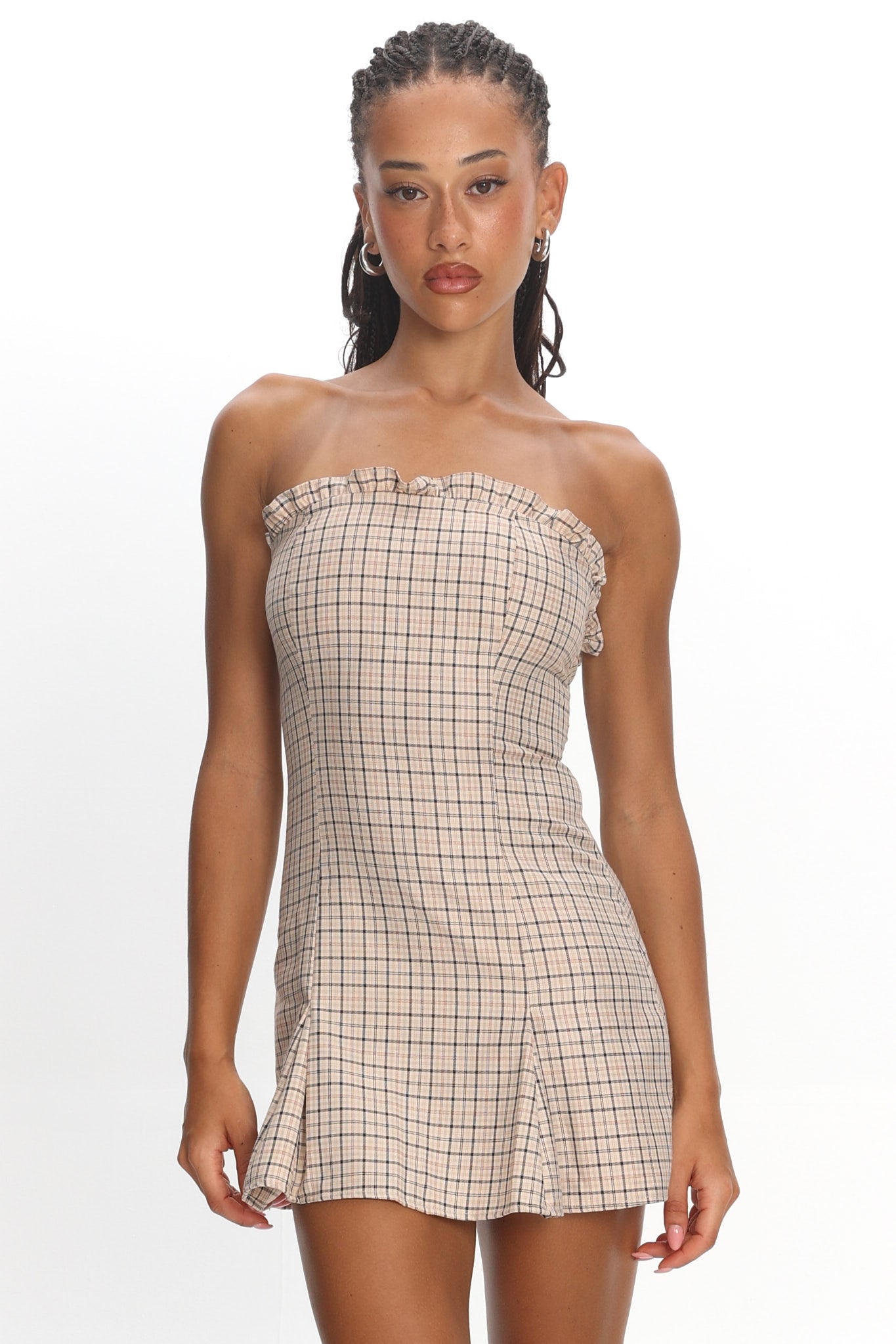LIONESS Nautica Mini Dress Almond Plaid by Selfie Leslie Australia