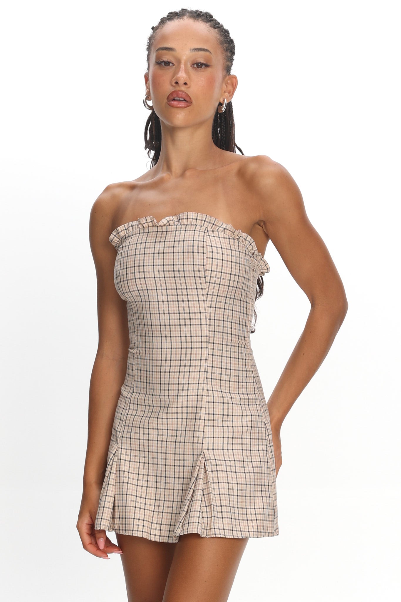 LIONESS Nautica Mini Dress Almond Plaid by Selfie Leslie Australia