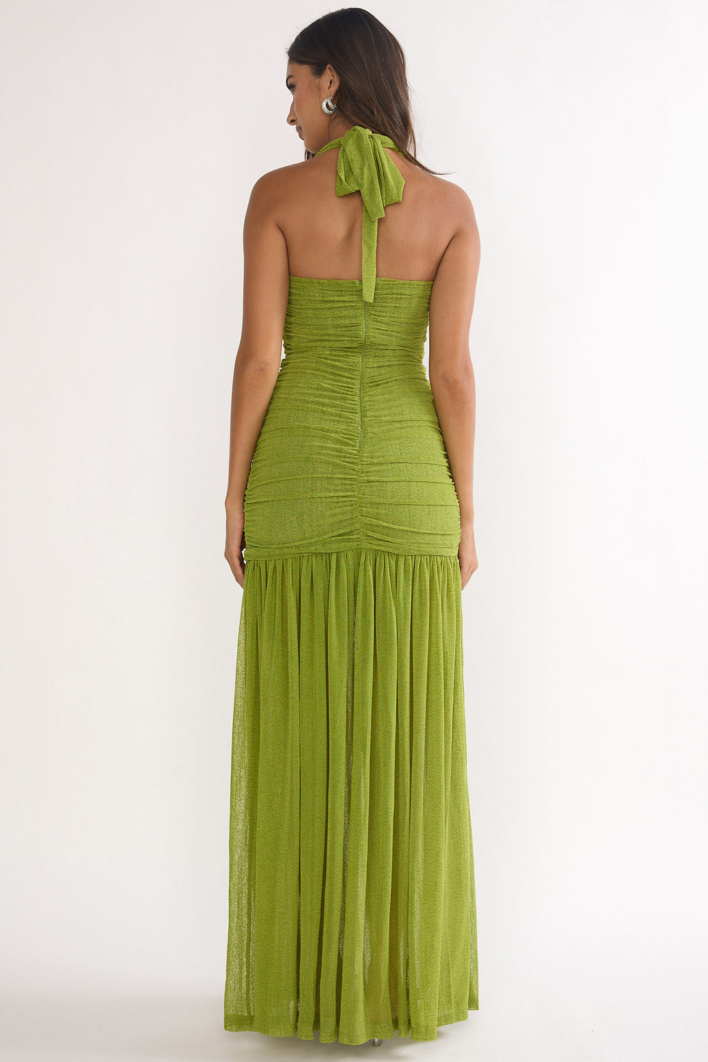 Galinda Ruched Bodice Halterneck Maxi Dress Olive by Selfie Leslie Australia