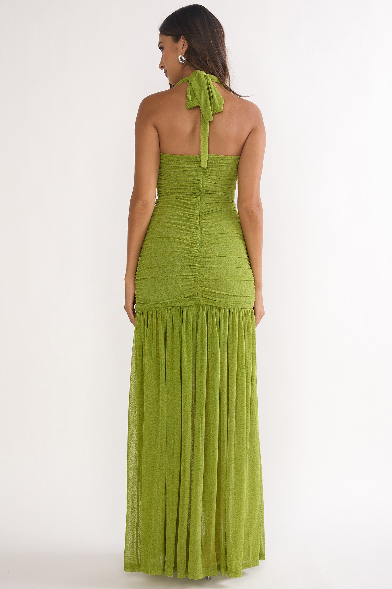 Galinda Ruched Bodice Halterneck Maxi Dress Olive by Selfie Leslie Australia