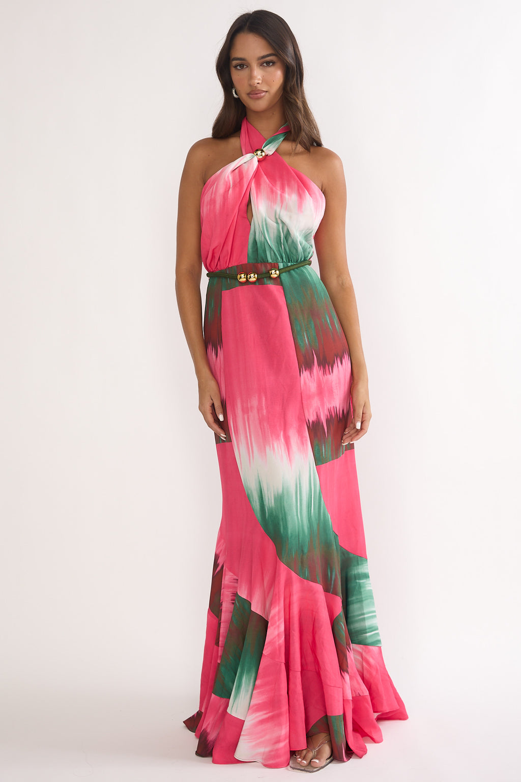 Elaina Rope Waist Halter Maxi Dress Fuchsia by Selfie Leslie Australia