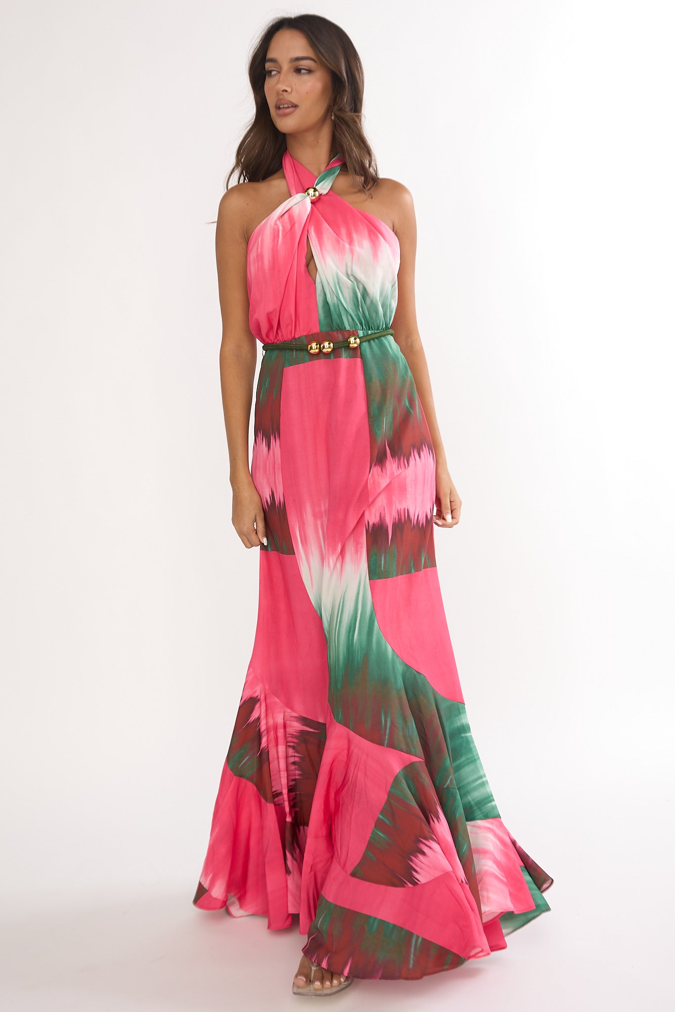 Elaina Rope Waist Halter Maxi Dress Fuchsia by Selfie Leslie Australia