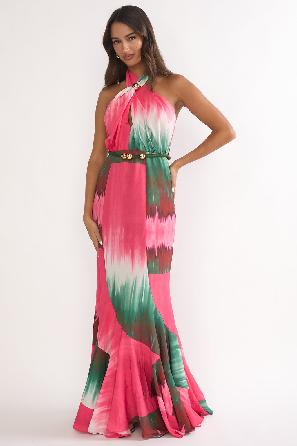 Elaina Rope Waist Halter Maxi Dress Fuchsia by Selfie Leslie Australia