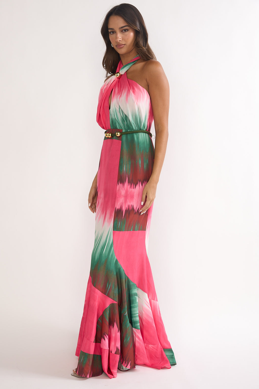 Elaina Rope Waist Halter Maxi Dress Fuchsia by Selfie Leslie Australia