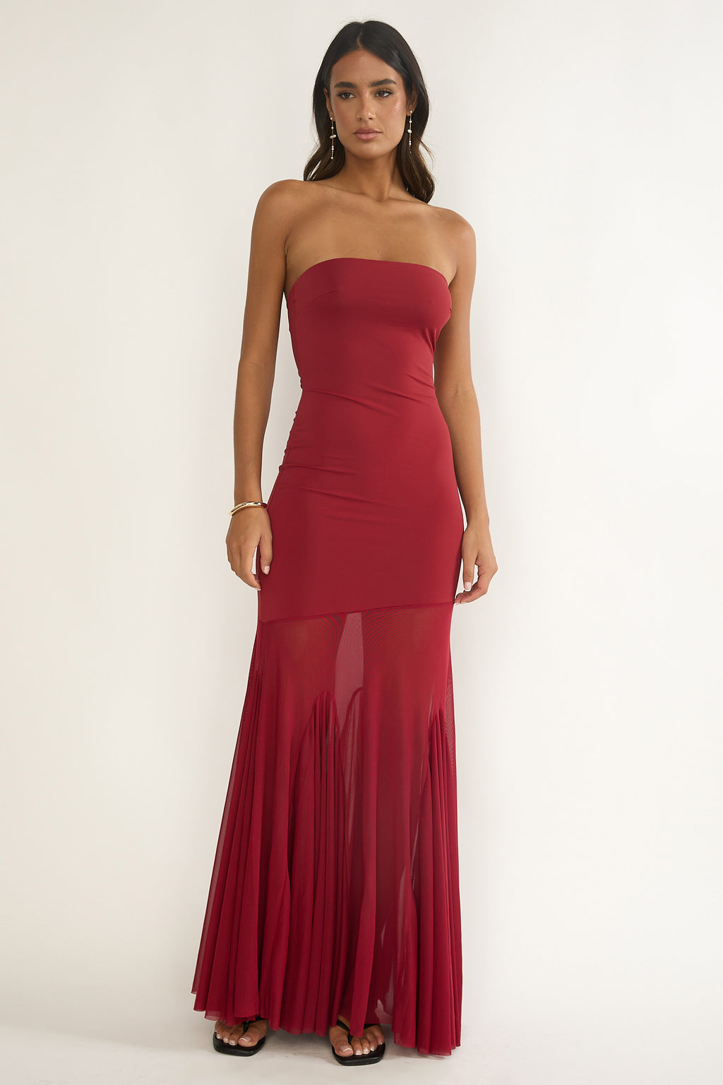 Velvet Rope Strapless Mesh Maxi Dress Wine by Selfie Leslie Australia