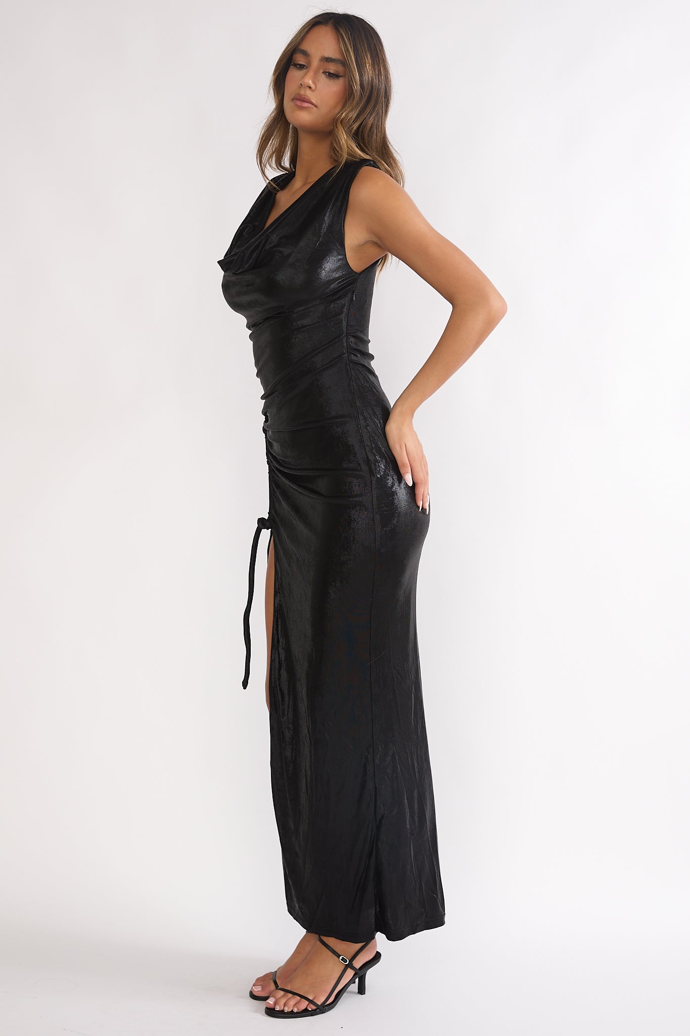 Lyrah Cowl Ruched Maxi Dress Black by Selfie Leslie Australia