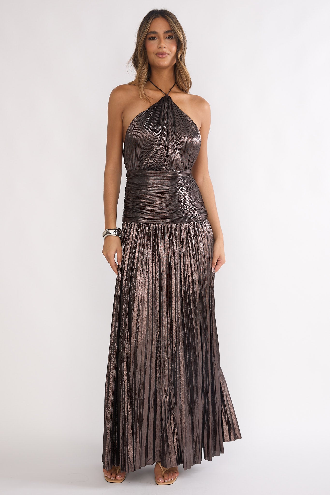Ahmara Drop Waist Accordion Pleat Maxi Dress Gunmetal by Selfie Leslie Australia
