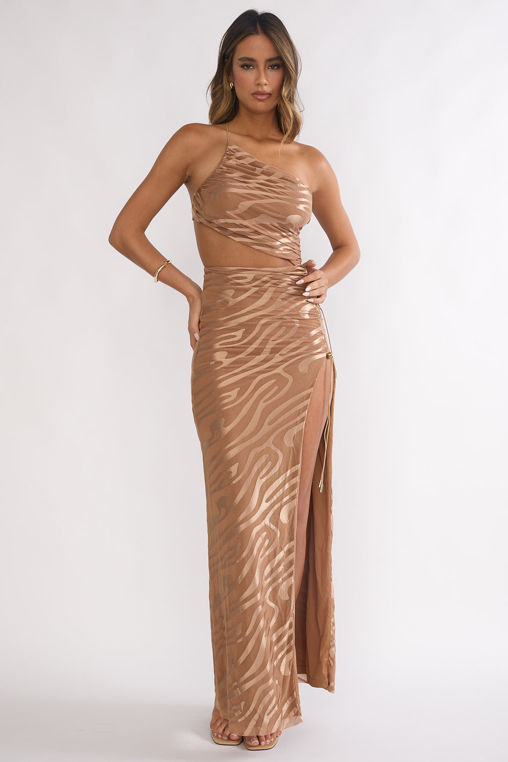 Kyma One-Shoulder Cut-Out Maxi Dress Mocha by Selfie Leslie Australia