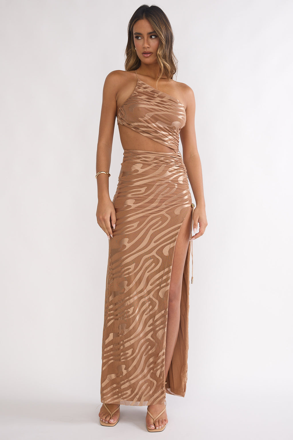 Kyma One-Shoulder Cut-Out Maxi Dress Mocha by Selfie Leslie Australia