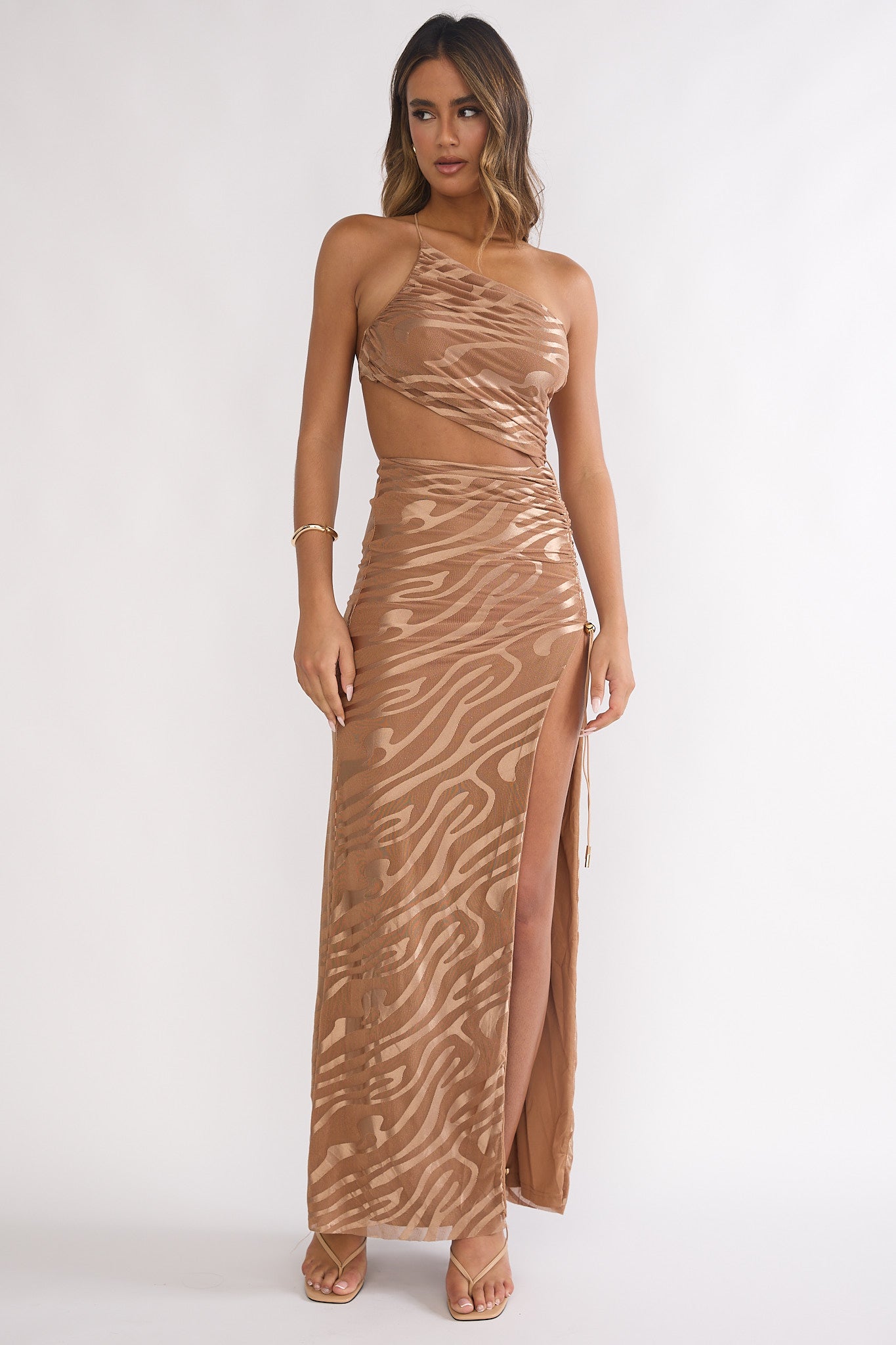 Kyma One-Shoulder Cut-Out Maxi Dress Mocha by Selfie Leslie Australia