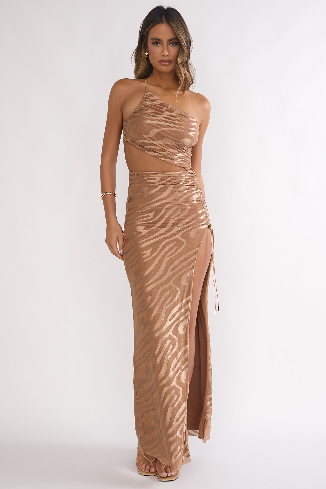 Kyma One-Shoulder Cut-Out Maxi Dress Mocha by Selfie Leslie Australia
