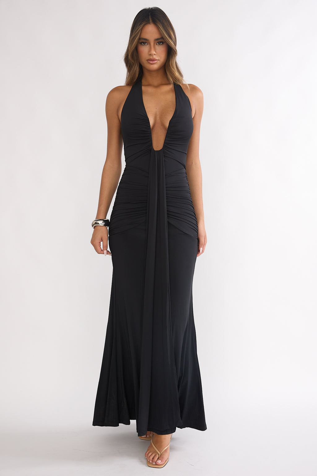 Brienna Halter Ruched Maxi Dress Black by Selfie Leslie Australia