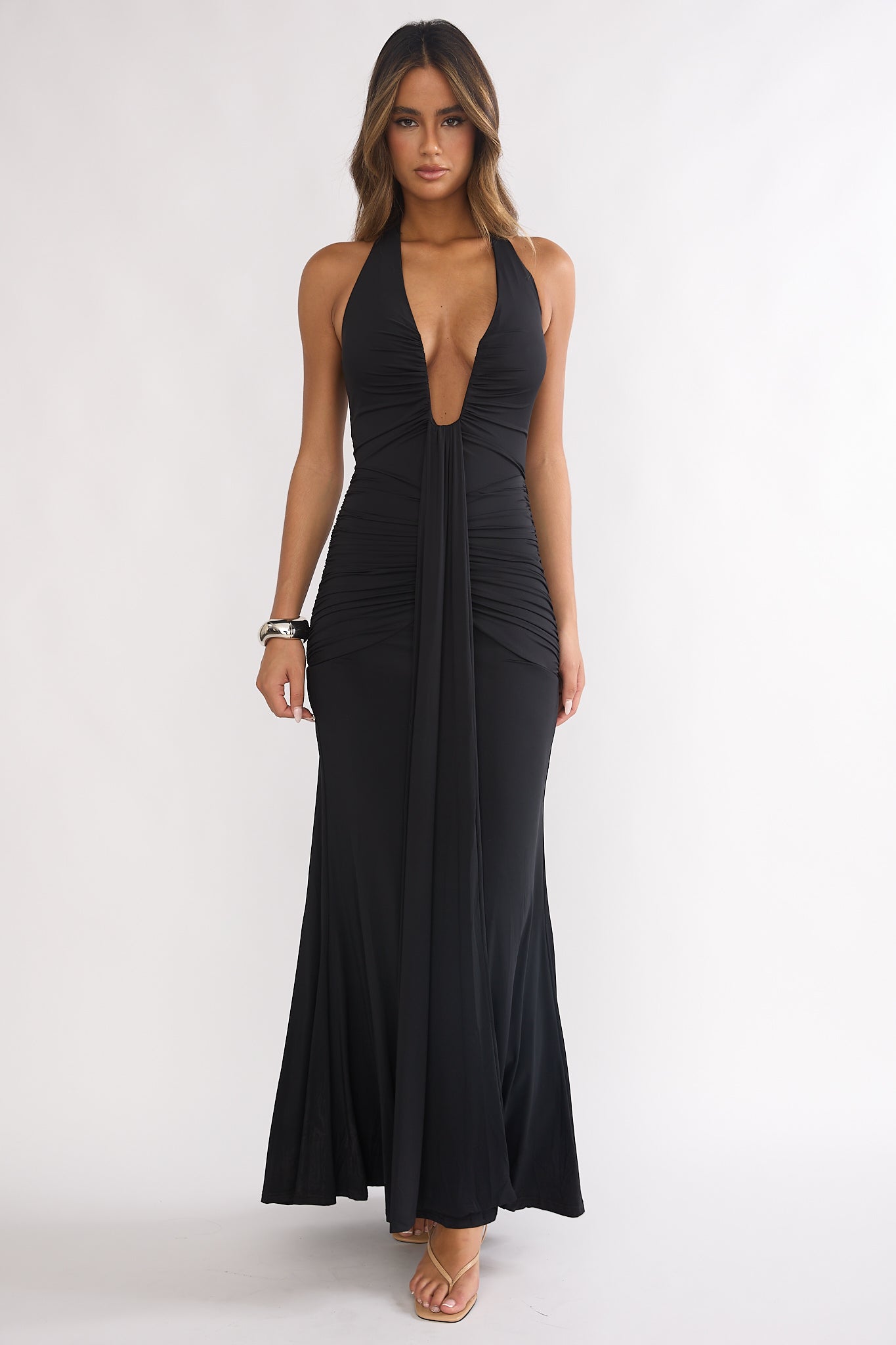Brienna Halter Ruched Maxi Dress Black by Selfie Leslie Australia