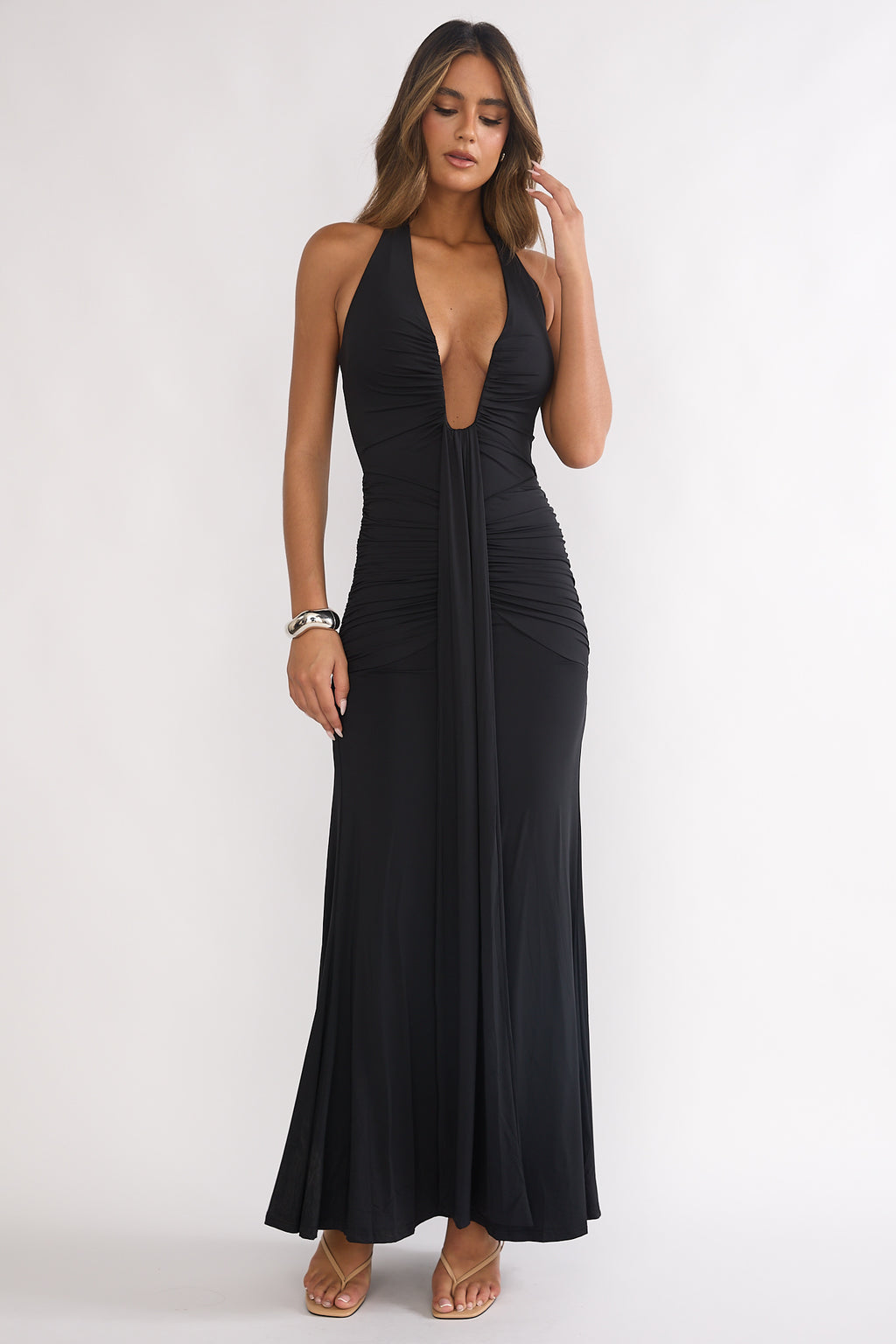 Brienna Halter Ruched Maxi Dress Black by Selfie Leslie Australia