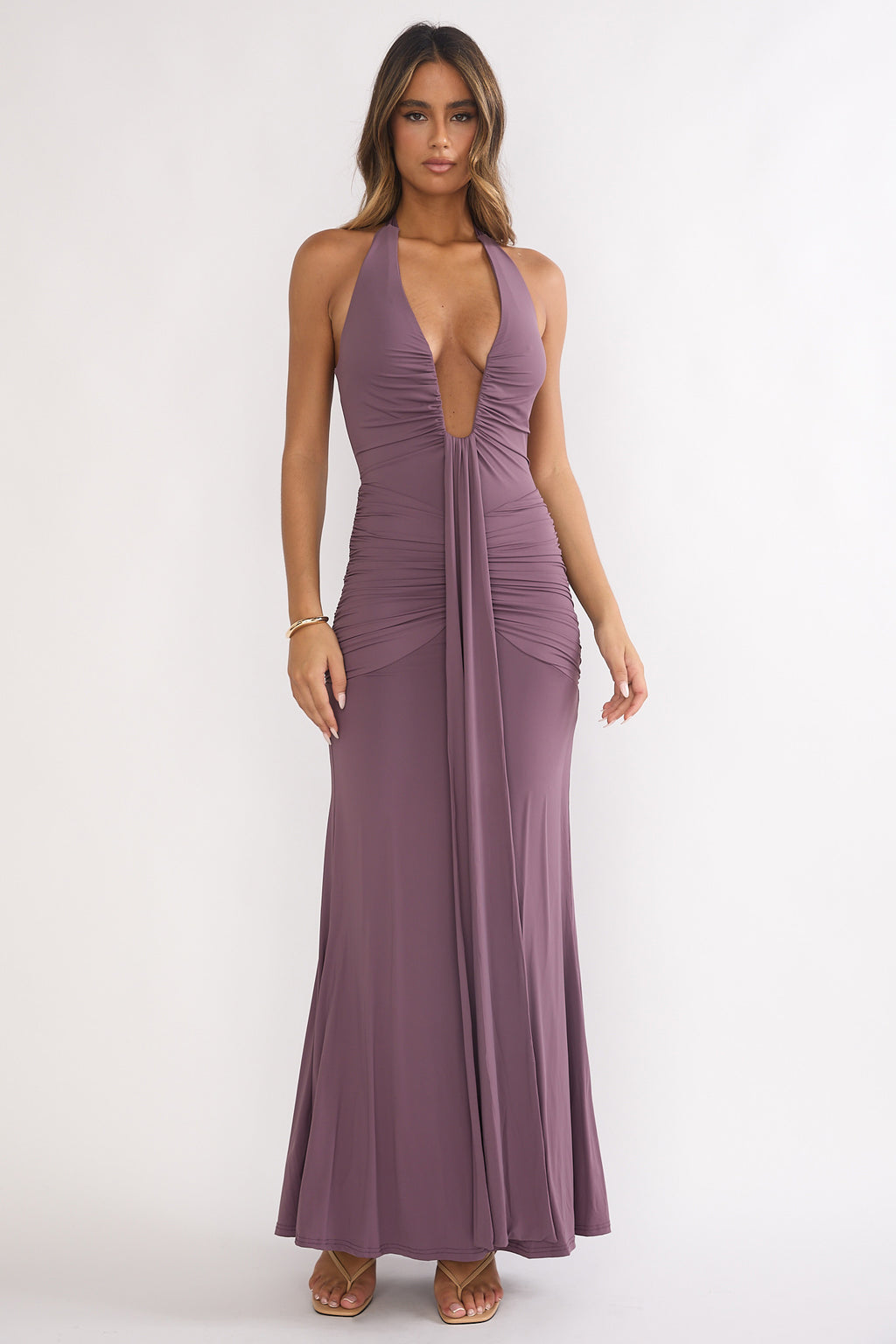 Brienna Halter Ruched Maxi Dress Mauve by Selfie Leslie Australia