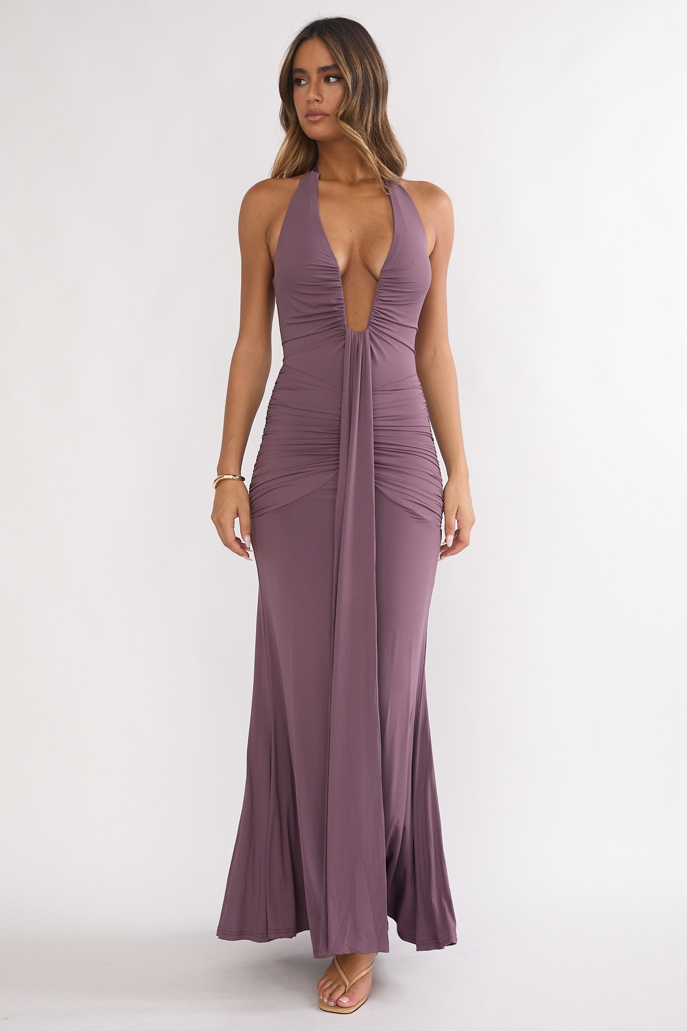 Brienna Halter Ruched Maxi Dress Mauve by Selfie Leslie Australia
