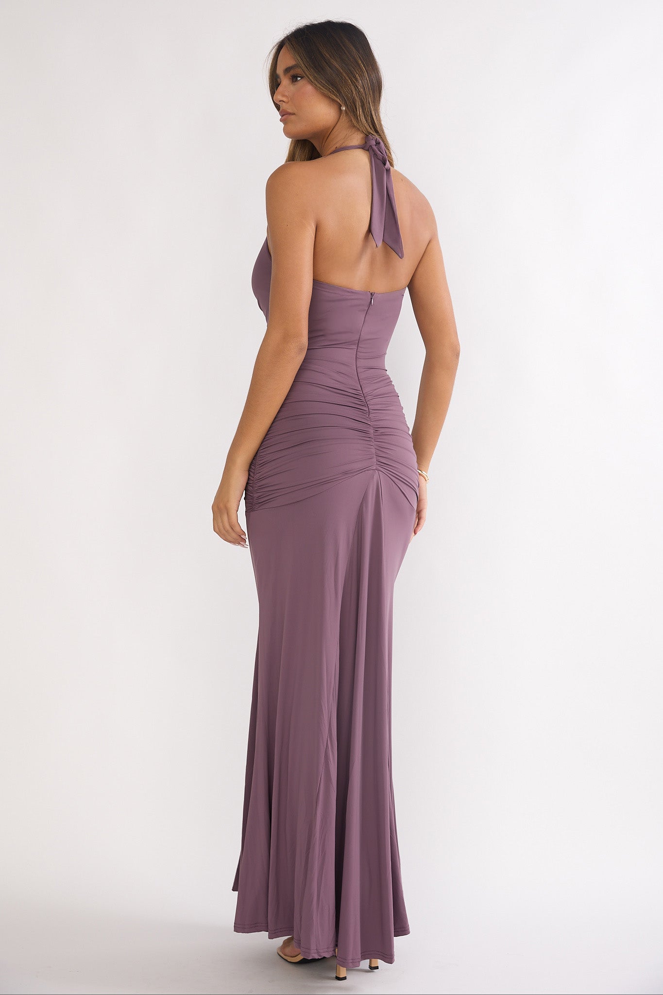 Brienna Halter Ruched Maxi Dress Mauve by Selfie Leslie Australia