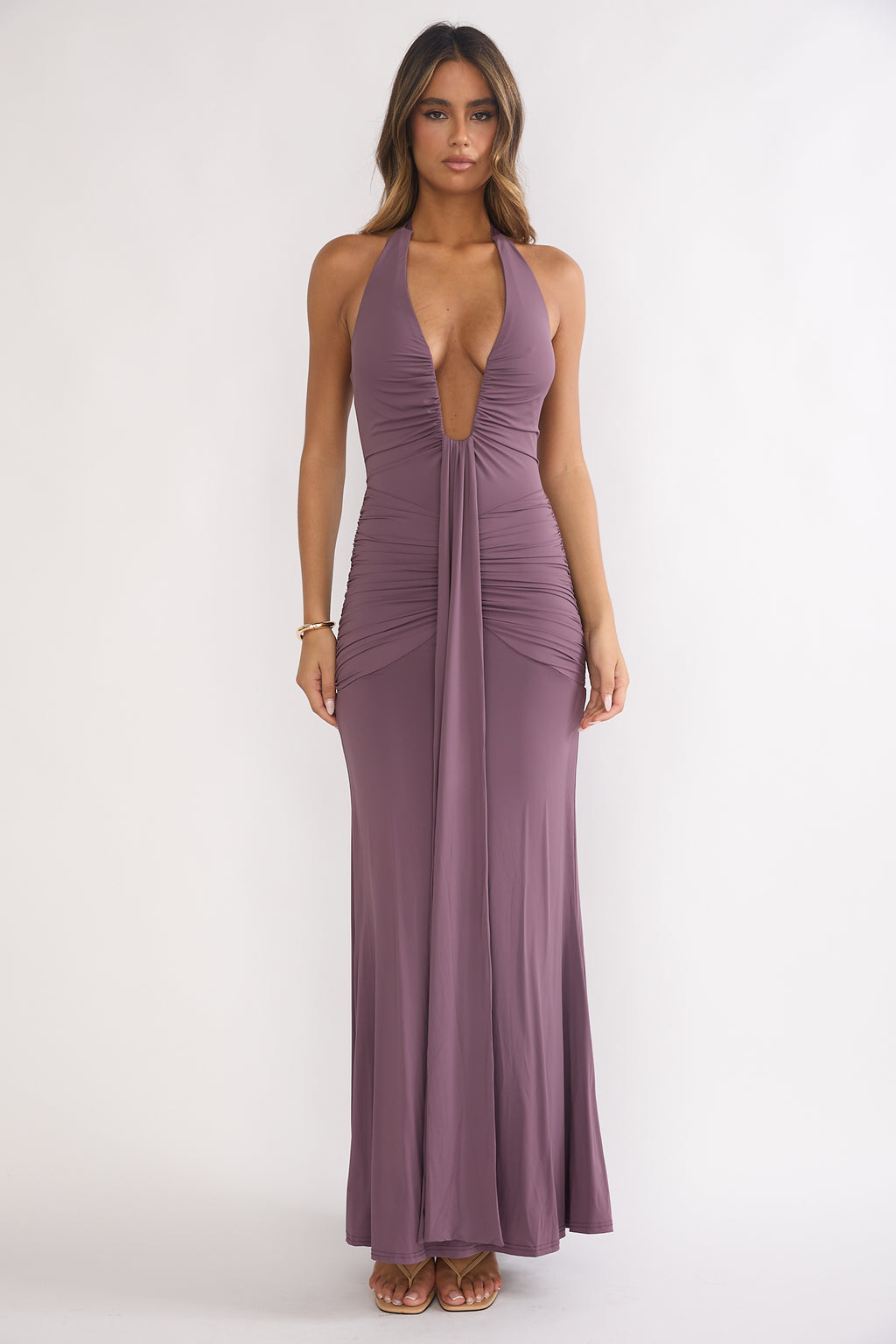 Brienna Halter Ruched Maxi Dress Mauve by Selfie Leslie Australia