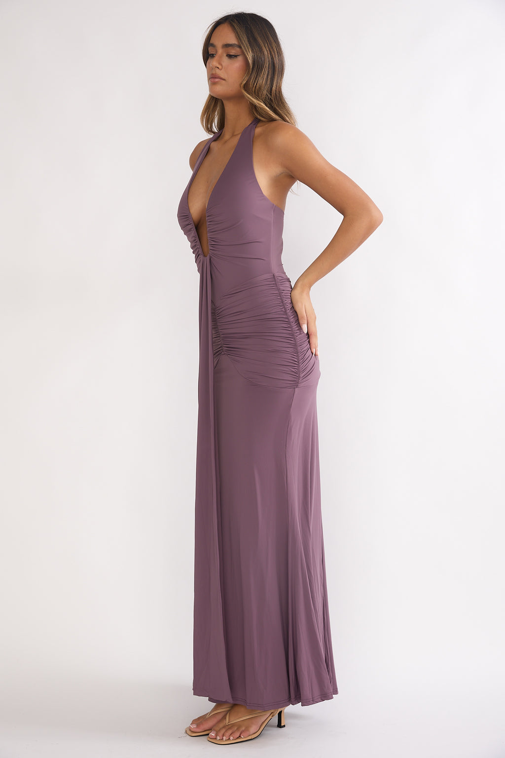 Brienna Halter Ruched Maxi Dress Mauve by Selfie Leslie Australia