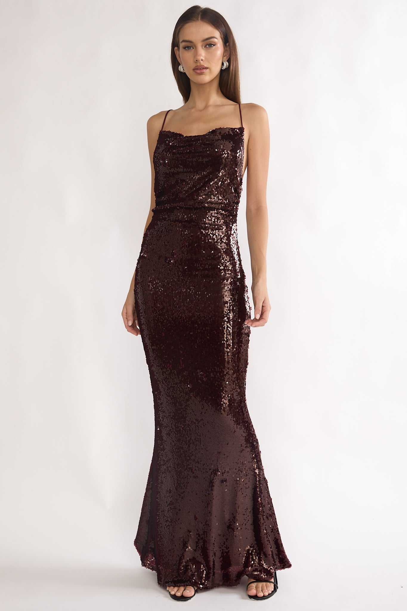 She's The Star Open Tied Back Maxi Dress Sequin Wine by Selfie Leslie Australia