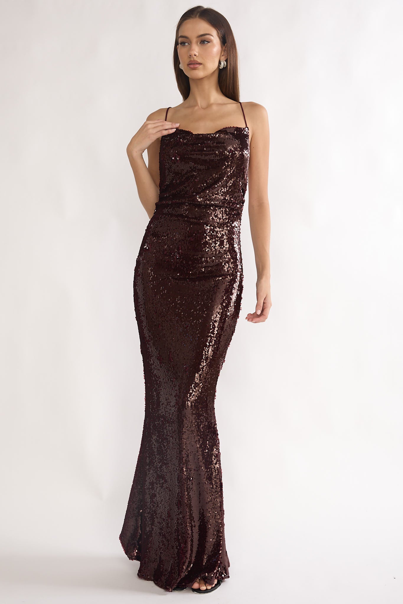 She's The Star Open Tied Back Maxi Dress Sequin Wine by Selfie Leslie Australia