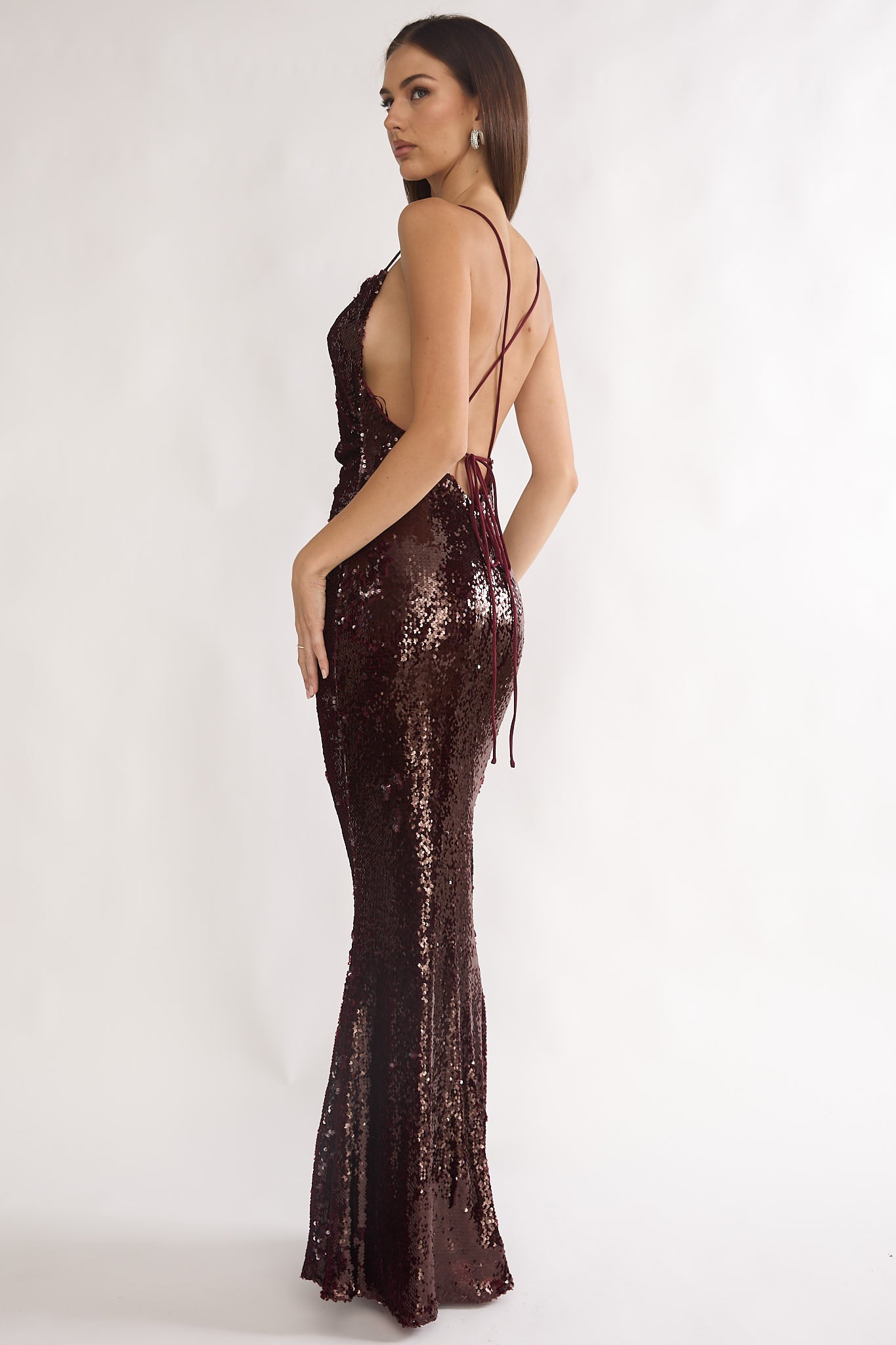 She's The Star Open Tied Back Maxi Dress Sequin Wine by Selfie Leslie Australia