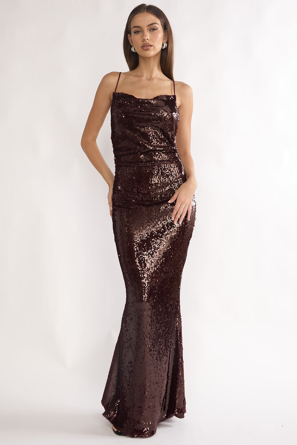 She's The Star Open Tied Back Maxi Dress Sequin Wine by Selfie Leslie Australia