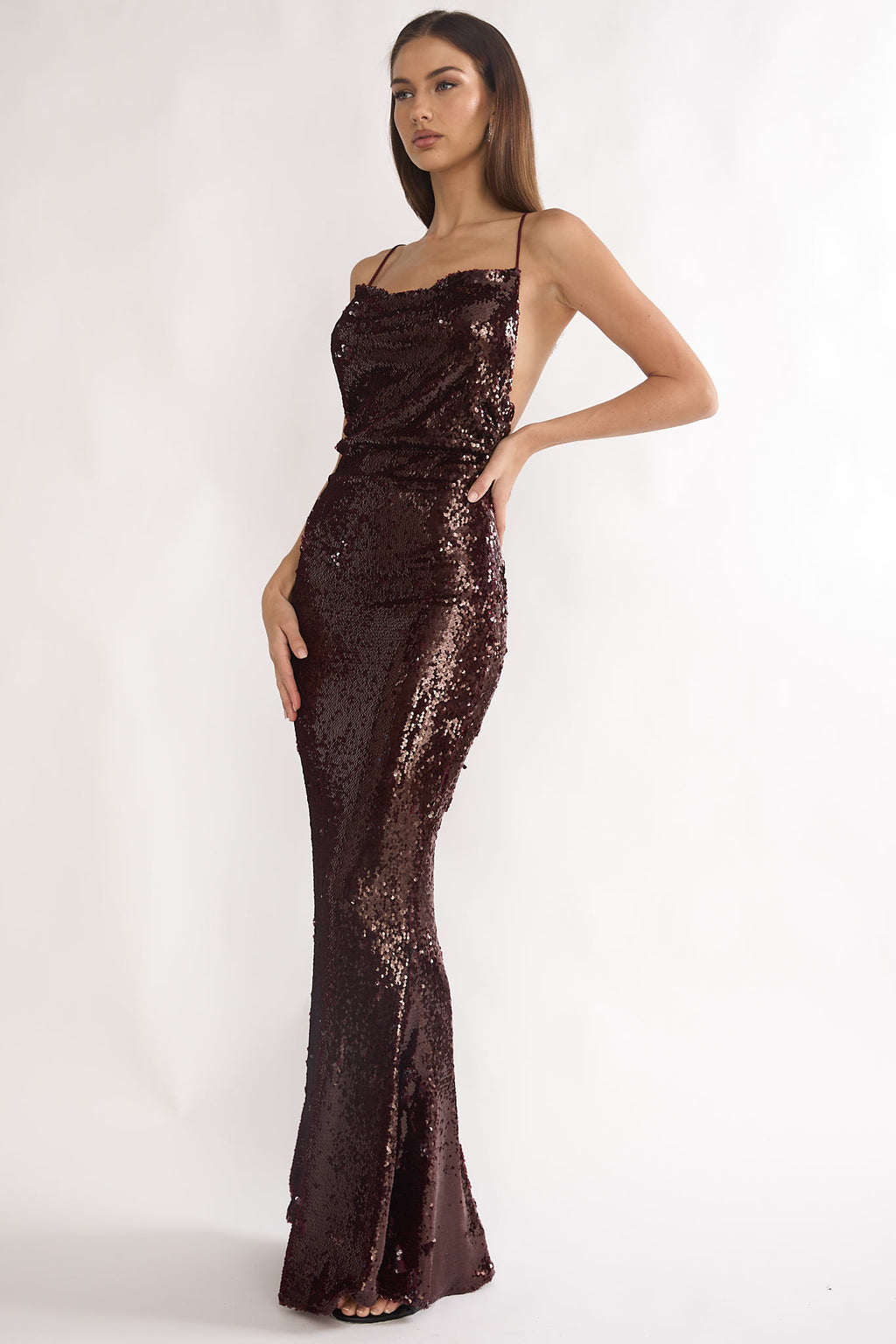 She's The Star Open Tied Back Maxi Dress Sequin Wine by Selfie Leslie Australia