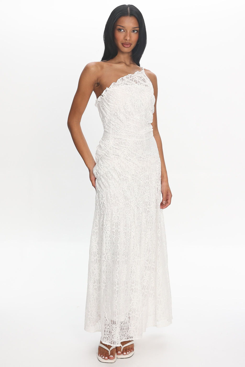 Salona Lace One-Shoulder Gown Off White