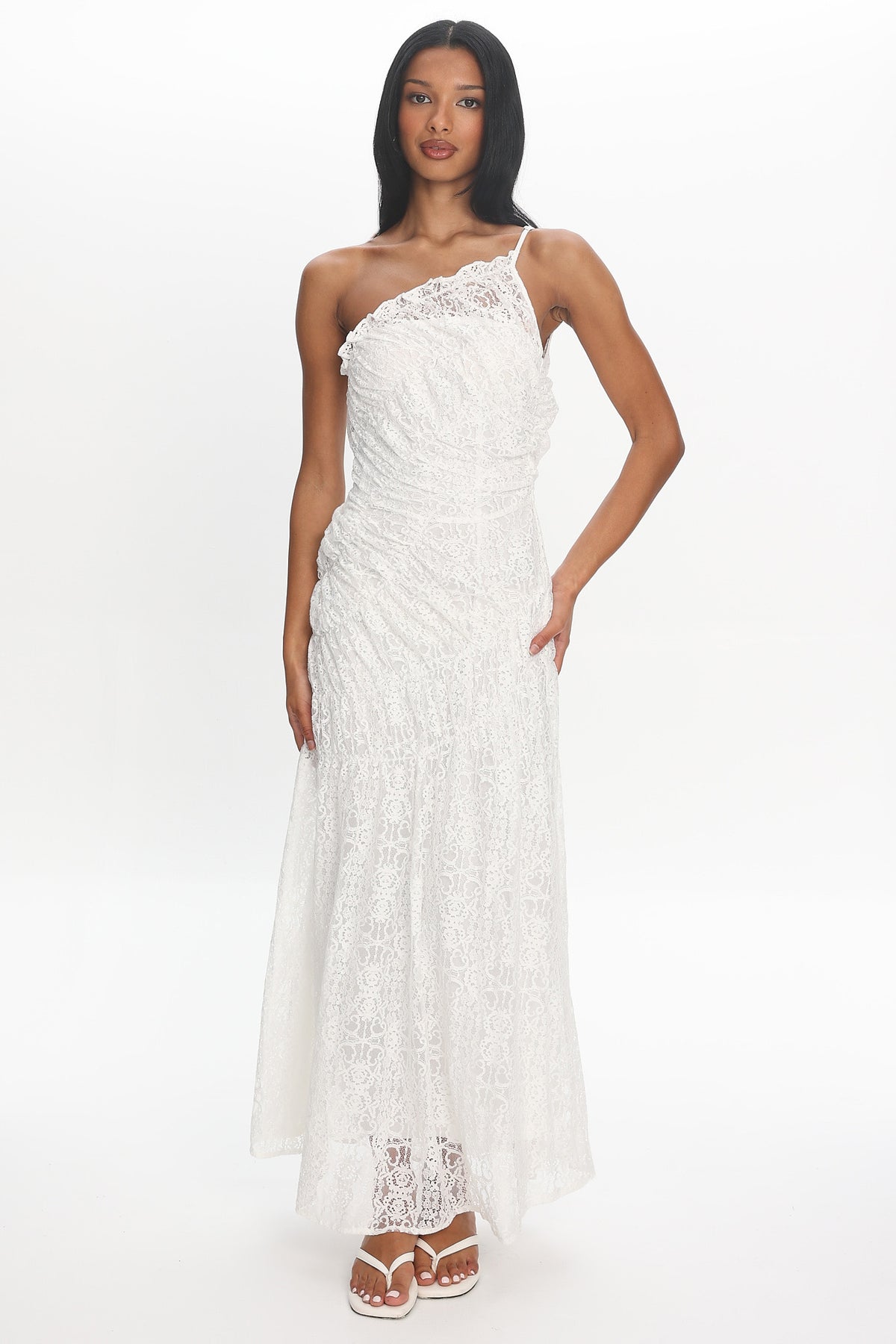 Salona Lace One-Shoulder Gown Off White