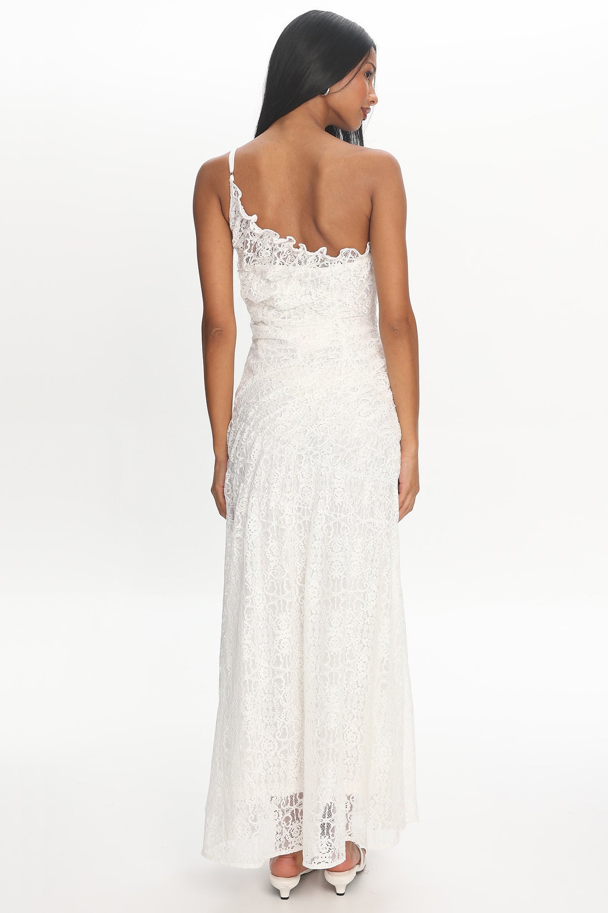 Salona Lace One-Shoulder Gown Off White