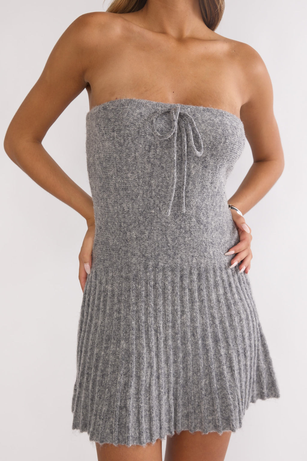Hollis Strapless Pleat Hem Knit Mini Dress Grey by Selfie Leslie Australia