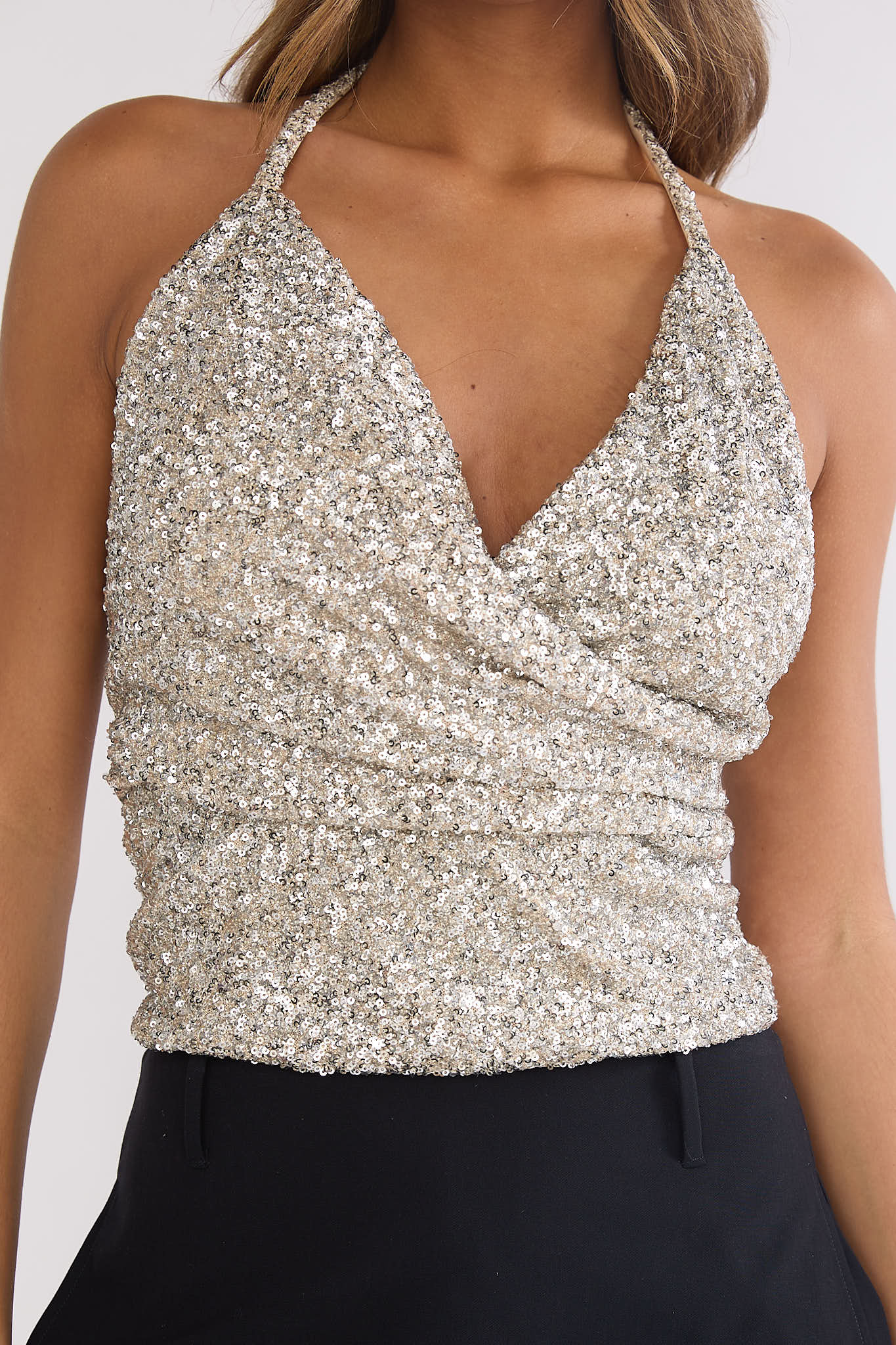 Just A Spark Sequin Halter Top Silver by Selfie Leslie Australia