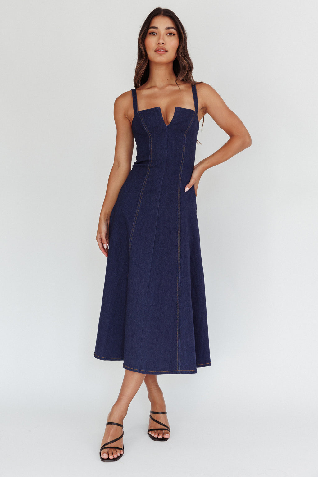 Catch My Drift A-Line Midi Dress Dark Blue by Selfie Leslie Australia
