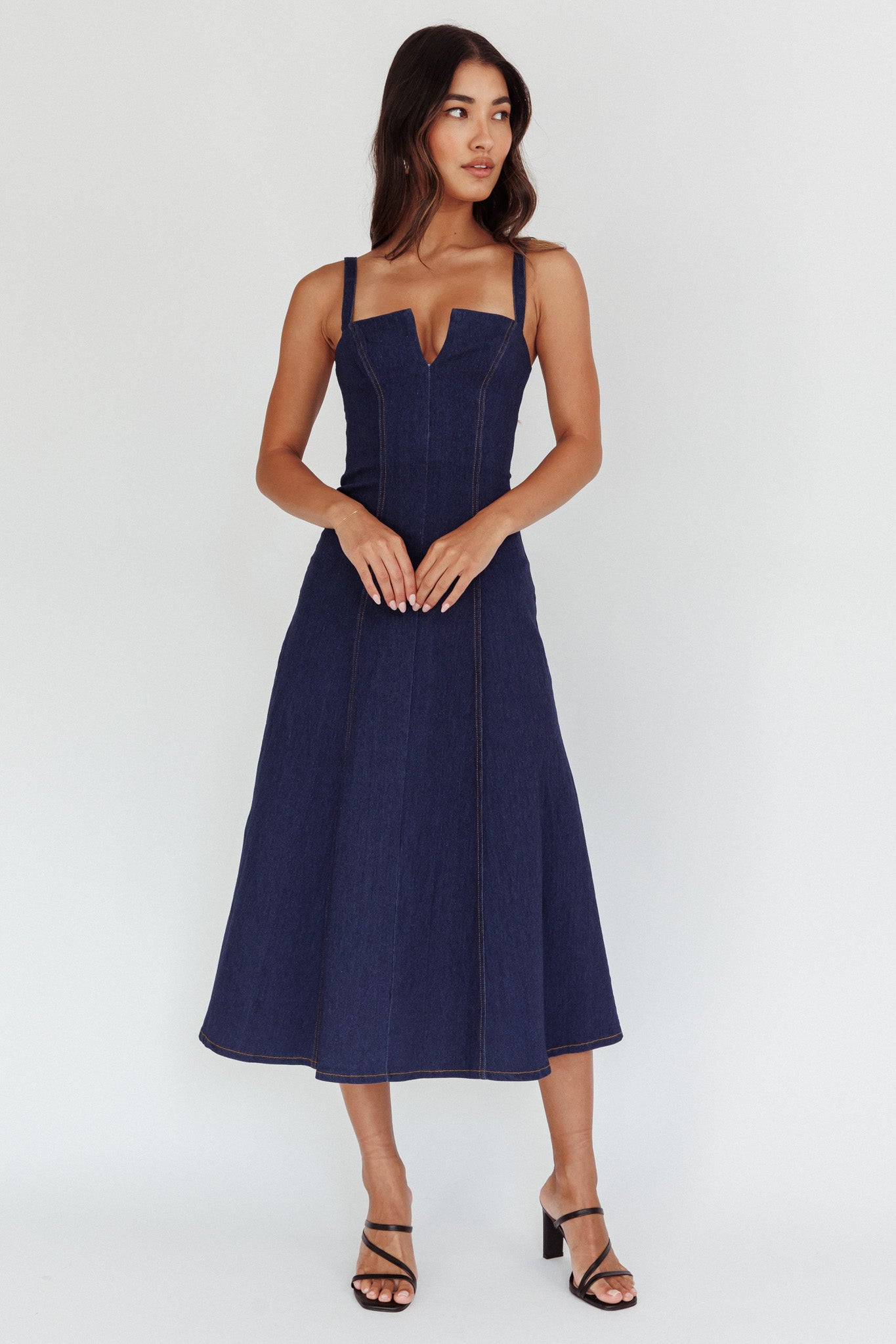 Catch My Drift A-Line Midi Dress Dark Blue by Selfie Leslie Australia