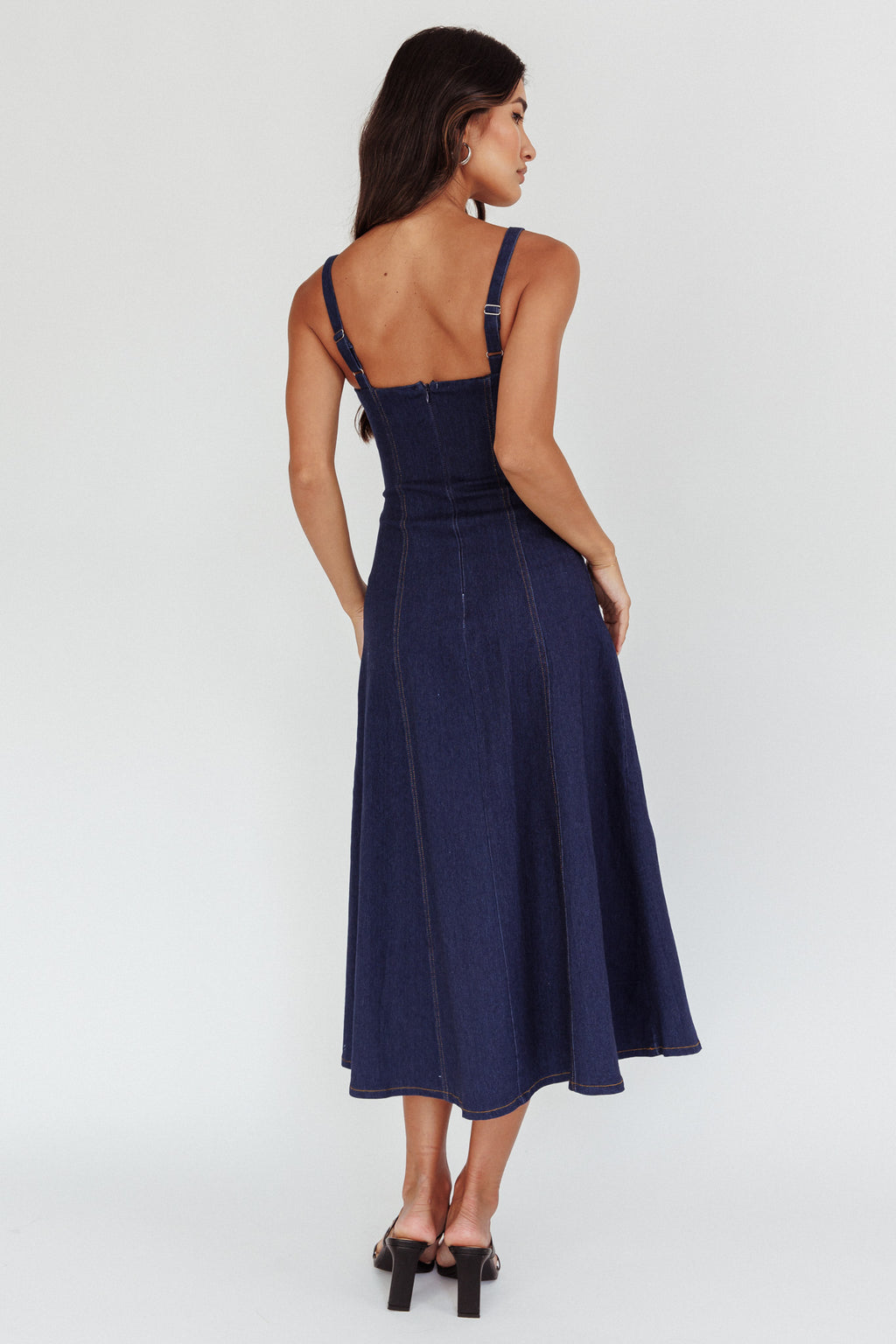 Catch My Drift A-Line Midi Dress Dark Blue by Selfie Leslie Australia