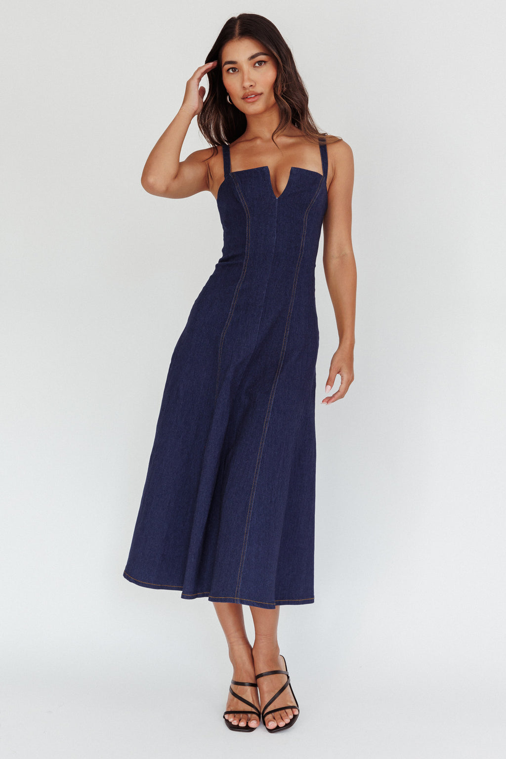 Catch My Drift A-Line Midi Dress Dark Blue by Selfie Leslie Australia